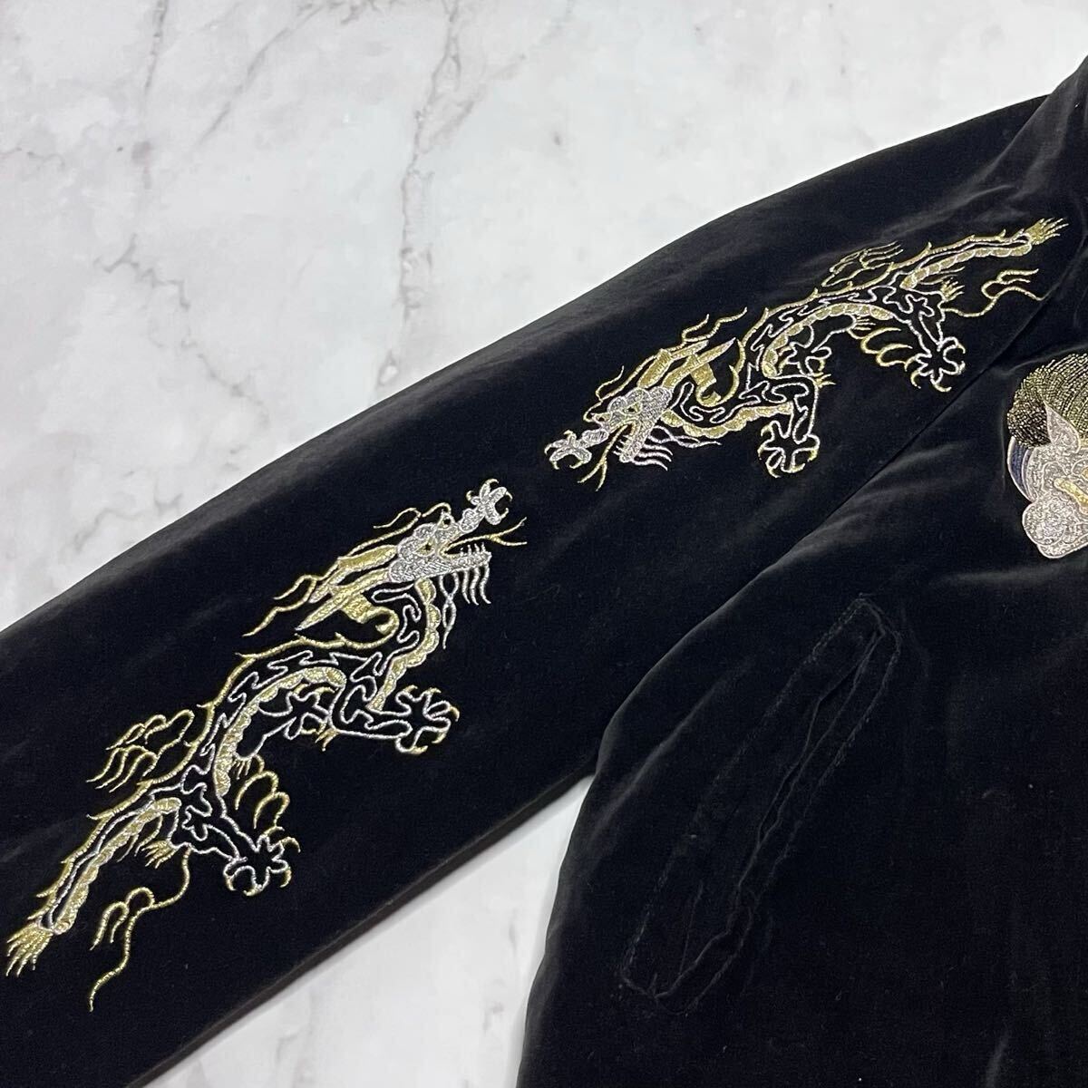 JAKE ジェイク 風神 雷神 龍 ドラゴン 総刺繍 ブラック 黒 別珍