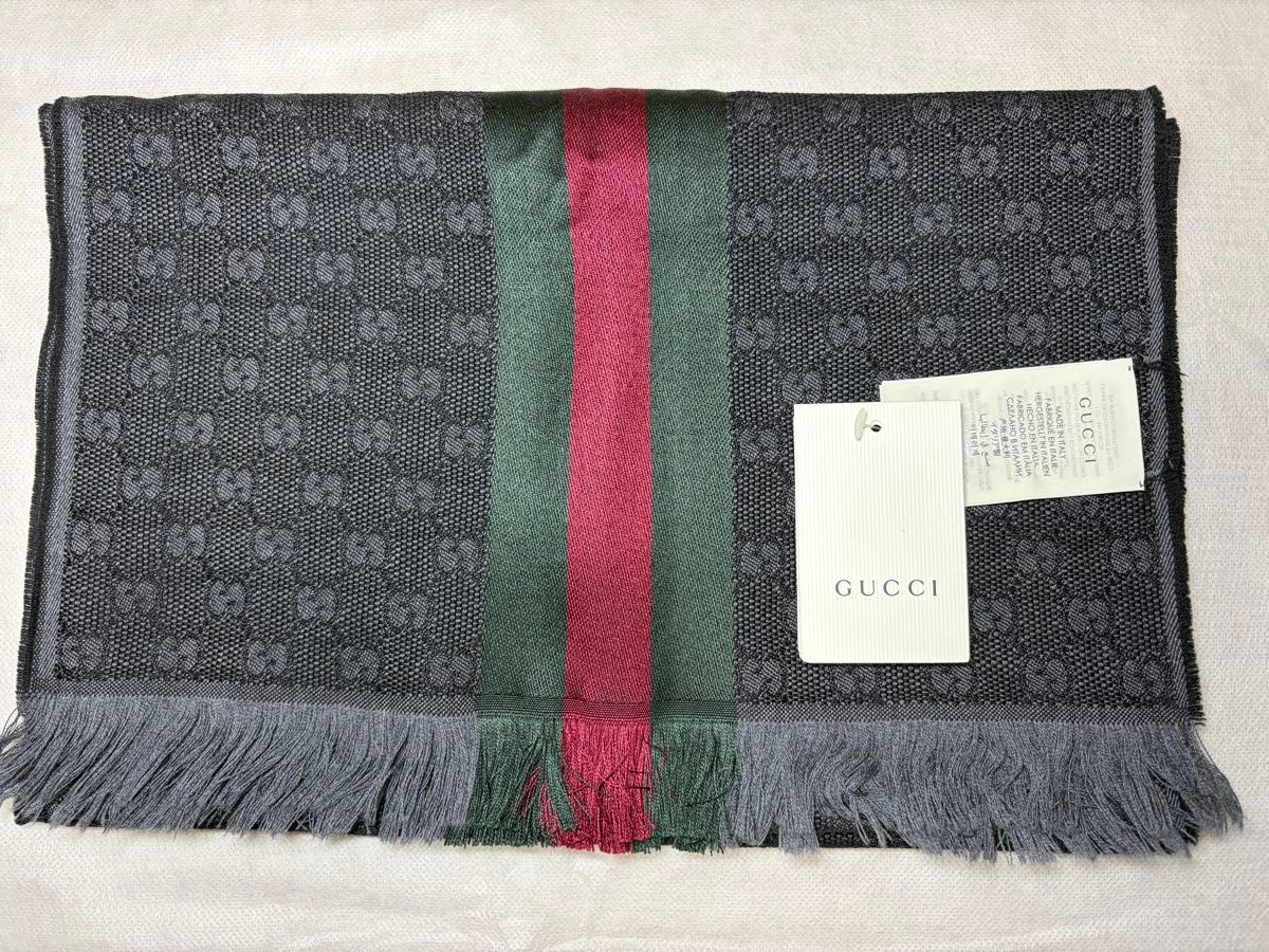 未使用 グッチ マフラー ウール シルク シェリーライン GG柄｜Yahoo