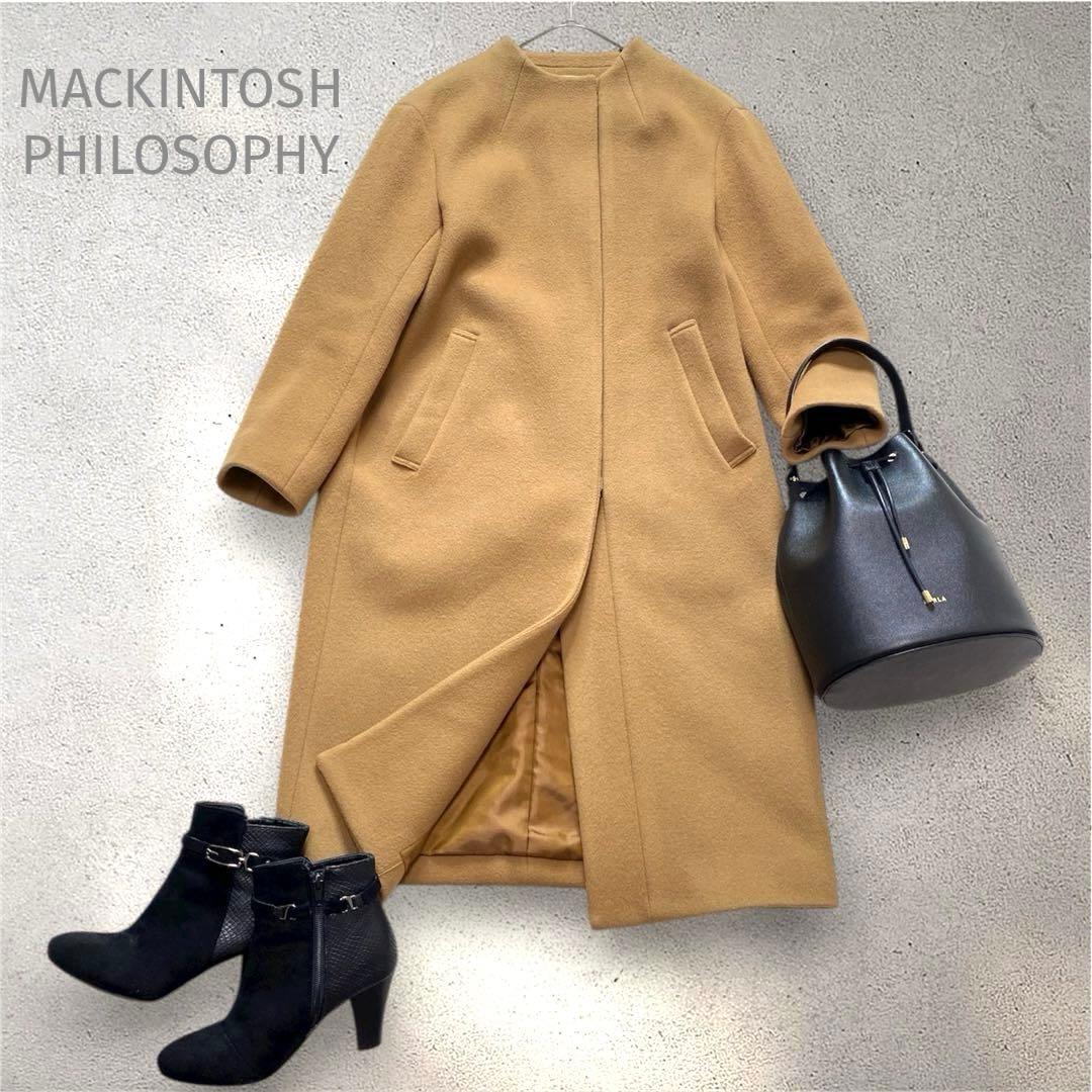 美品✨MACKINTOSH PHILOSOPHYノーカラーウールコート　キャメル WELBURY NO COLLAR（ウェルベリーノーカラー）】ウールメルトン製