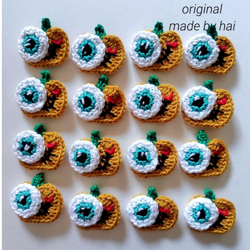 くまちゃん様■ハロウィン＊オーダー＊レース 編み モチーフ■ ツギハギくまちゃん💙🩵 #ハンドメイド#かぎ針編み#かぎ編み